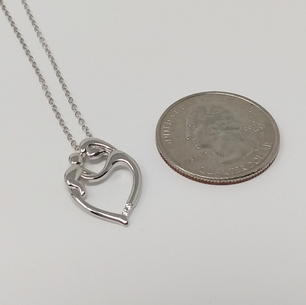New sterling silver mother and child heart chain necklace 925 cz cubic zirconia - Picture 2 of 3